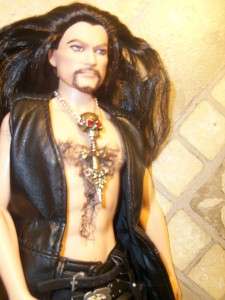 HOT GOTHIC HUNK long hair FLOCKED beard CHEST HAIR KEN OOAK LEATHER 