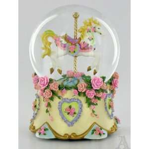    Pink Rose Carousel Horse Musical Snow Globe: Home & Kitchen