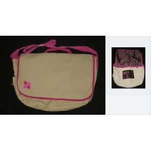  Tan Canvas Messenger Shoulder Bag with brown dot vinyl 