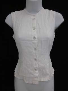 DKNY JEANS White Sleeveless Button Scoop Neck Blouse 2  