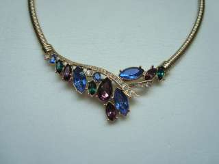   Sparkling Rhinestone Choker Necklace 16 Purple Green Blue  