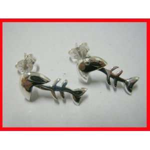  Solid Sterling Silver Fish Bone Earrings .925 #A212 