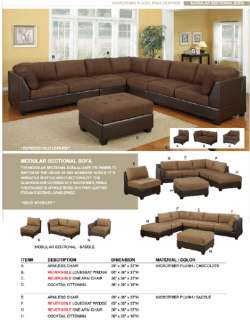 Chocolate Microfiber Plush + Faux Leather Modular Sectional Sofa Couch 