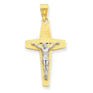    14k Two Tone Small Textured Cross Crucifix Pendant: Jewelry