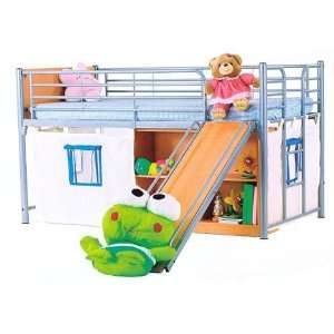 Children Room Play Twin Metal Bunk Bed Bunkbed w/ Slide & Tent:  