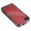 RED Deluxe Flip PU Leather Chrome Hard Case Cover For iPhone 4 4S CDMA 