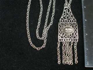 ORNATE SILVER PENDANT WITH CHAINS NECKLACE, VINTAGE  