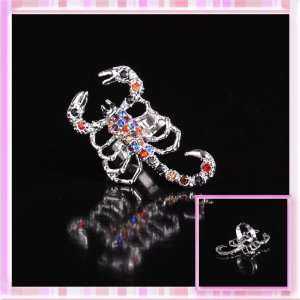NEW Metal Inlaid with Colorful Rhinestone Scorpion Adjustable Ring 