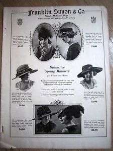 1919 Franklin Simon Co Womens Hat Millinery Ad  