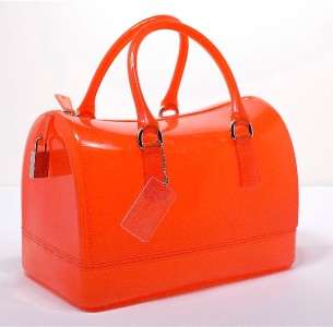 FURLA RED Handbag, CANDY Jelly Bauletto Barrel Satchel Ex Condition 