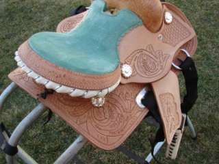 Mini PONY Kid LITE OIL Leather Western SHOW Saddle LITE GREEN GIFT 