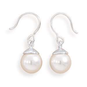  White Simulated Pearl Earrings on French Wire Jewelry