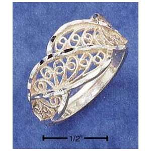  STERLING SILVER DIAMOND CUT FILIGREE WAVE RING: Jewelry