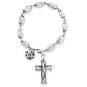  Silver tone Crucifix Rosary Bracelet/Mixed Metal Jewelry