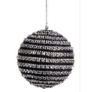   Contemporary Striped Black and Silver Sequined Christmas Ball Ornament