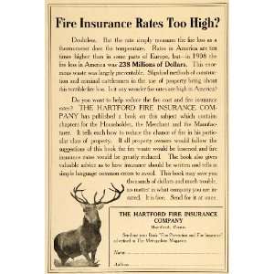  1909 Vintage Ad Hartford Fire Insurance Co. Stag Elk 