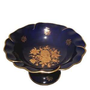   : Limoges Cobalt Blue Porcelain Comport Bowl on Foot: Home & Kitchen