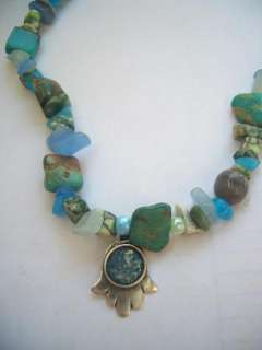   hamsa necklace turquoise crystal collier verre romain collar  