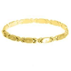  Yellow Gold Hugs & Kisses XOXO Fashion Link Bracelet 7 Inches: Jewelry