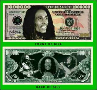 Bob Marley Million Dollar Bill Factory Fresh   2 Bills for 99 cents 