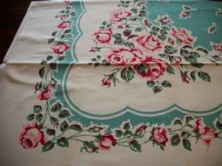 Vintage Sturdy Cotton Floral Tablecloth`Roses  