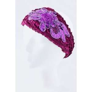   Hair Accessory ~ Purple Sequined Flower Headwrap: Sports & Outdoors