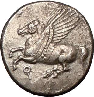 CORINTH 375BC Quality Ancient Silver Greek Coin ATHENA PEGASUS Horse 