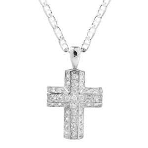    Sterling Silver Cubic Zirconia Embedded Cross Necklace Jewelry