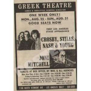  Crosby Stills Nash Neil Young Joni Mitchell Gig Ad 1969 
