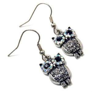   Silvertone Black Crystal Owl Dangle Earrings Fashion Jewelry Jewelry