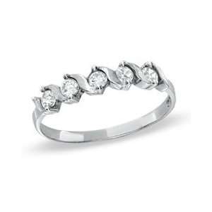 Cubic Zirconia Five Stone Wedding Band in 10K White Gold   Size 7 CZ 
