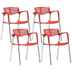  Set of 4 Zuo Modern Scope Red Dining Chair: Home & Kitchen