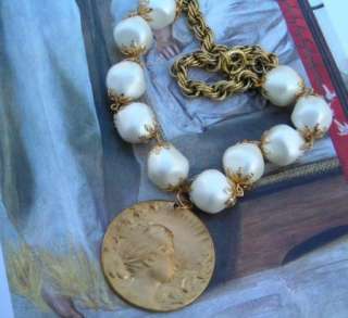   Bold Chunky Faux Baroque Pearl Necklace Saint Agnes Sheep Lamb Spring