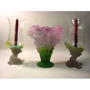 Daum France Set. Vase & Candlesticks 