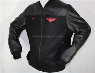  Air Jordan Flight Black Leather Wool Jacket Large Coat Bomber  