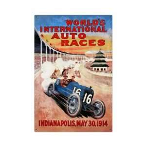 LARGE 1914 Worlds International Races Vintage Metal Sign 24X36 Steel 