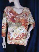 Chicos 3 womens Wild print Red Floral FUN Artsy spring Shirt top XL 