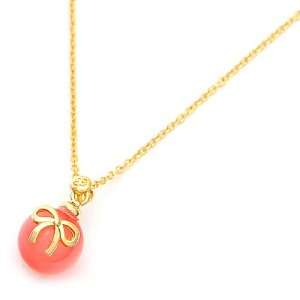  [Aznavour] Lovely & Cute Ball Gold Ribbon Necklace / Pink 