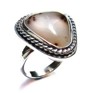  Genuine Dendritic Agate Sterling Silver Triangular Ring 