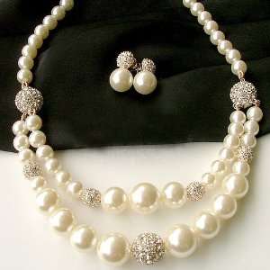 CET Domain SZ16 14 HOOK Wedding Dress Pearl Necklace Diamond Gold 