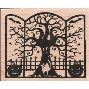  Halloween Tree Wood Mounted Rubber Stamp (P8109 