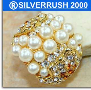 HUGE PEARL , GOLD PLATED .925 SILVER RING ; SIZE 8 1/2 ; the head 