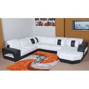 LaSalle Full Leather Sectional Sofa with Shelves   White / Black   RSF