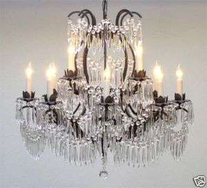 12 LIGHT SPECTACULAR 28X30 CRYSTAL & WROUGHT IRON CHANDELIER  