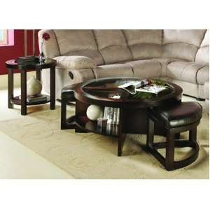 3219 Series Round Cocktail Table Set with Two Ottomans:  