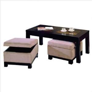  3218 Series Cocktail Table with Two Ottomans in Espresso 