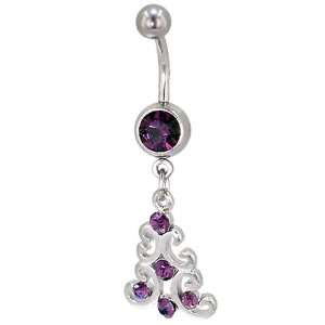   Scrolling Metalwork Dangle February Belly Navel Ring Body Jewelry