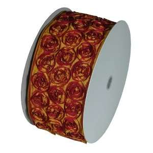  Gold Brown Rosette Rose Petal Wired Edge Ribbon, Wedding Ribbon 