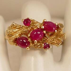 Vintage Ruby Cabochon 14Kt Gold Estate Ring Size 7.25  