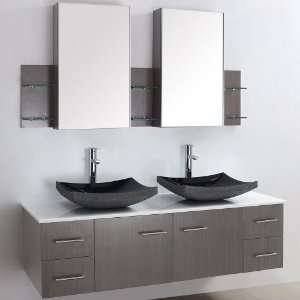 Bianca 60 Double Bathroom Vanity   Grey Oak with White Stone Counter 